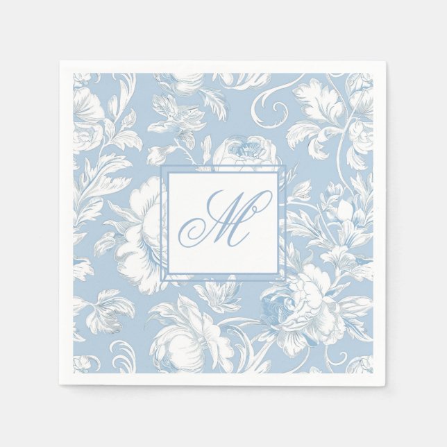 Blau-weiße Chinoiserie-Monogramm  Serviette (Vorderseite)