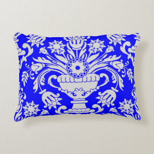 Blau-weiße Damask-Muster Elegant Dekokissen