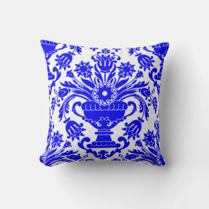 Blau-weiße Damask-Muster Elegant Kissen