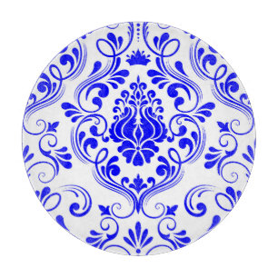 Blau-weiße Damaskus-Blumenmuster Elegantes Glas Schneidebrett