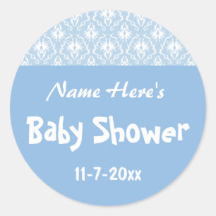 Blau-weiße Damast-Muster, individuelle Babydusche Runder Aufkleber