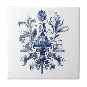 Blau-weiße Delft-Ziergegenstände mit Blume Fliese