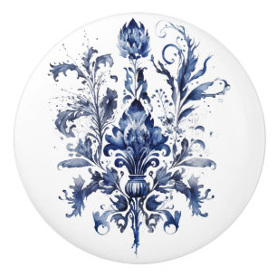 Blau-weiße Delft-Ziergegenstände mit Blume Keramikknauf