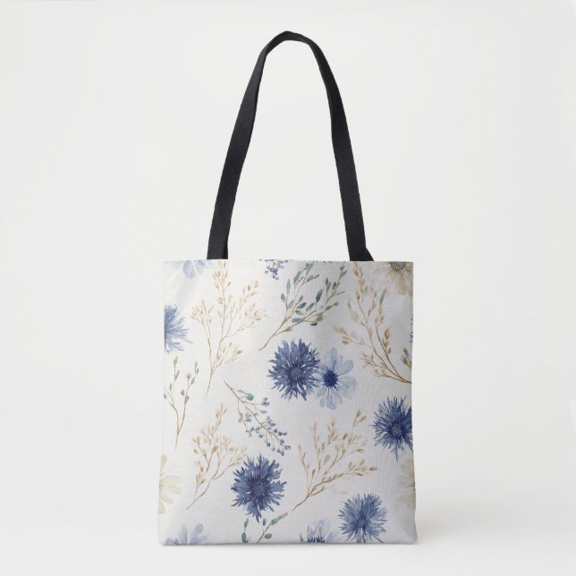 Blau Weiße Floral  Tasche (Vorderseite)