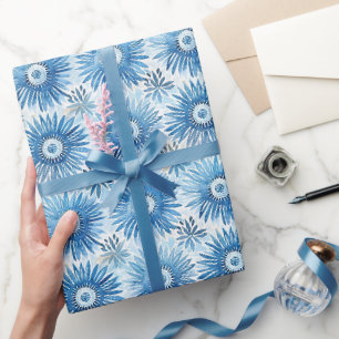 Blau-Weiße Florale Brautparty Geschenkpapier