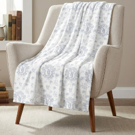 Blau Weiße Französische Toile Monogramm Namensmust Fleecedecke