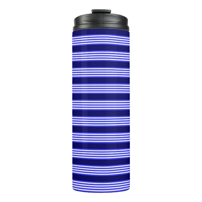 Blau-weiße Fünf-Streifen-Muster Thermosbecher (Vorderseite)