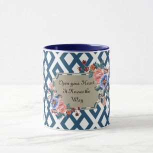 Blau/Weiße geometrische Tasse Blumen öffnen Sie Ih