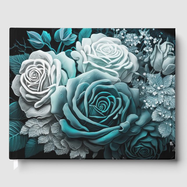 Blau-weiße gestrichene Rose Gästebuch (Vorderseite)