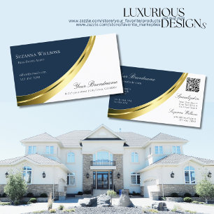 Blau-weiße Golddekoration mit QR-Code Stilvoll Visitenkarte