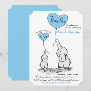 Blau, weiße graue Elefant-Babyparty-Einladung Einladung
