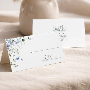 Blau Weiße Grüne Florale Hochzeitsplatzkarte    