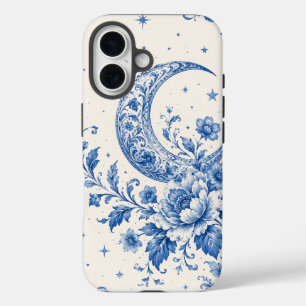 Blau-weiße himmlische Chinoiserie-Halbmond iPhone 16 Hülle