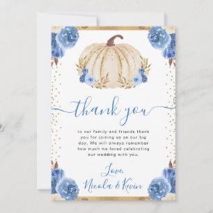 Blau-Weiße Hochzeit im Herbst Dankeskarte