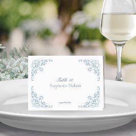 Blau-weiße Hochzeitsmahlzeiten - Platzkarte Tischnummer
