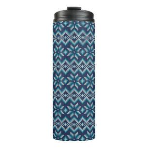 Blau-weiße Imitate Strick Sweater Snowflakes Muste Thermosbecher