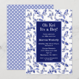 Blau-weiße Koi-Babydusche Ankündigung