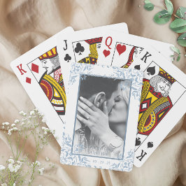 Blau-weiße Küste Chic Wedding Foto Favoriten Spielkarten