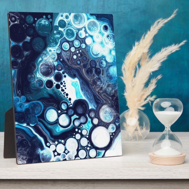 Blau-weiße Marmorflüssigkeit Kunst Fotoplatte (Seite)