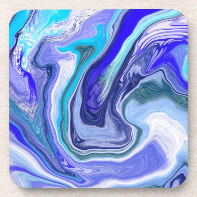 Blau-weiße Marmorflüssigkeit Kunst Getränkeuntersetzer (Vorderseite)
