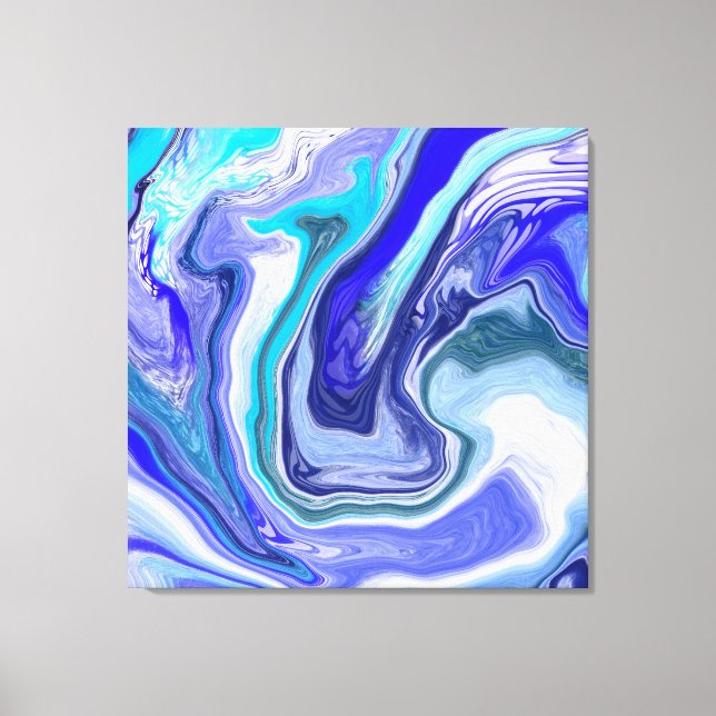 Blau-weiße Marmorflüssigkeit Kunst Leinwanddruck (Vorderseite)