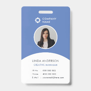 Blau Weiße Mitarbeiter-Foto-ID Firmenlogo Modern Ausweis