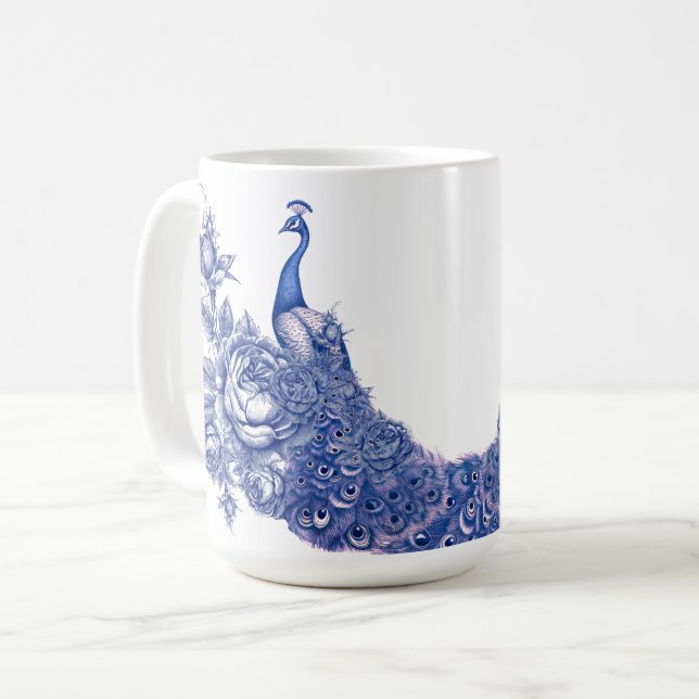 Blau Weiße Pfauenrose  Kaffeetasse (Vorderseite Links)