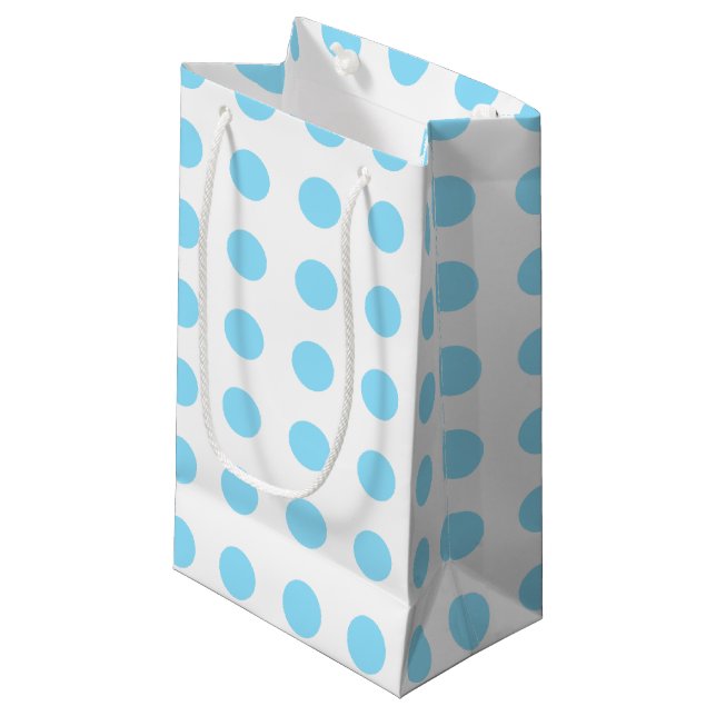 Blau-weiße Polka-Punkte Kleine Geschenktüte (Vorderseite Schrägansicht)