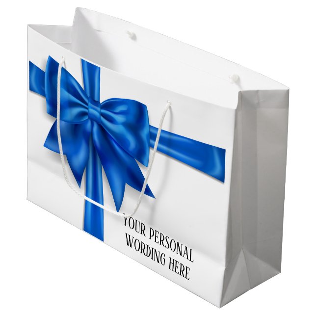 Blau-weiße Schleife Glam elegante Mädchen Große Geschenktüte (Vorderseite Schrägansicht)
