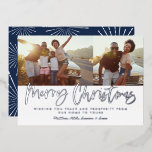 Blau-weiße Schrift frohe Weihnachts-Multi-Foto Folien Feiertagskarte<br><div class="desc">Blau-weiße Schrift fröhliche Weihnachten Multi-Foto modernen Sternstern Design.</div>