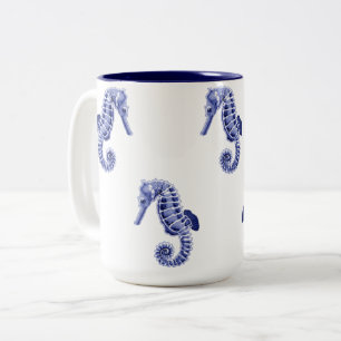 Blau-weiße Seepferd Zweifarbige Tasse