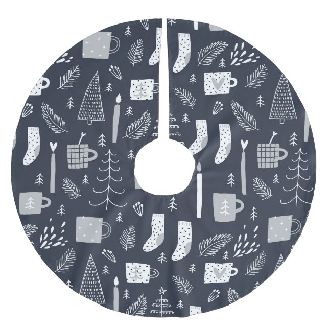 Blau-weiße Socken Tasse Bäume Polyester Weihnachtsbaumdecke (Vorderseite)