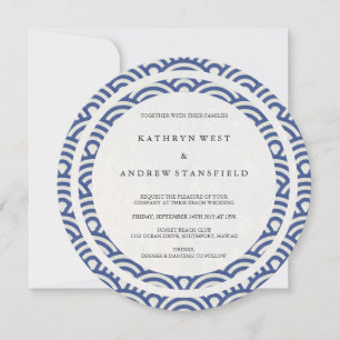 Blau + Weiße stilisierte Waves Elegant Beach Weddi Einladung