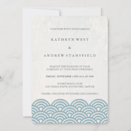 Blau + Weiße stilisierte Waves Elegant Beach Weddi Einladung