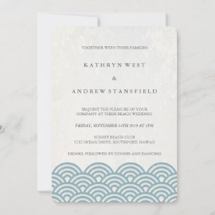 Blau + Weiße stilisierte Waves Elegant Beach Weddi Einladung