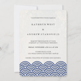 Blau + Weiße stilisierte Waves Elegant Beach Weddi Einladung