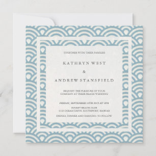 Blau + Weiße stilisierte Waves Elegant Beach Weddi Einladung