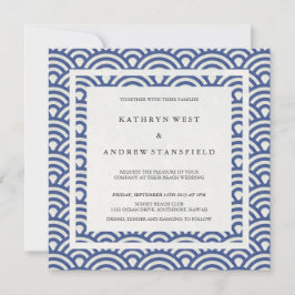 Blau + Weiße stilisierte Waves Elegant Beach Weddi Einladung