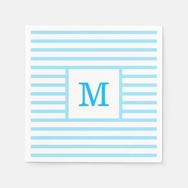 Blau-weiße Streifen für Baby-Monogramm Serviette (Vorderseite)