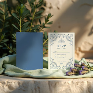 Blau-weiße traditionelle Ornamentalrand-Rahmen RSVP Karte