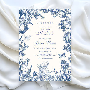 Blau Weiße Vintage-Blumen botanisch Einladung