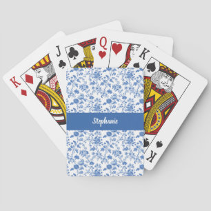 Blau Weiße Vintage-Blumen-Toile Personalisierter N Spielkarten