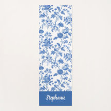 Blau-weiße vintage Blumenmonogramm-Name