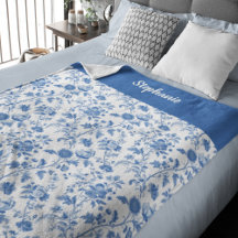 Blau-weiße Vintage-Blumenmuster mit personalisiert