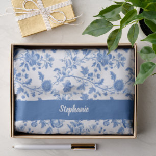Blau Weiße Vintage-Blumenmuster Personalisierter N Seidenpapier