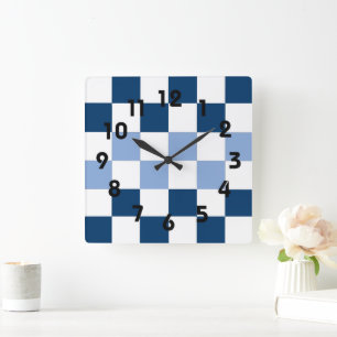 Blau-weiße Wandsperre Quadratische Wanduhr