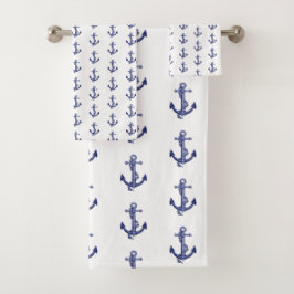 Blau-weißer Anker Badhandtuch Set