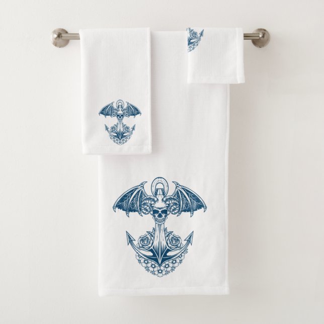 Blau-weißer Anker für Wasserfahrzeuge Badhandtuch Set (Insitu)