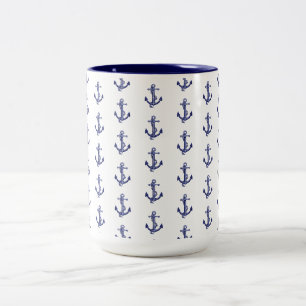 Blau-weißer Anker Zweifarbige Tasse