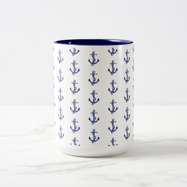 Blau-weißer Anker Zweifarbige Tasse (Mittel)